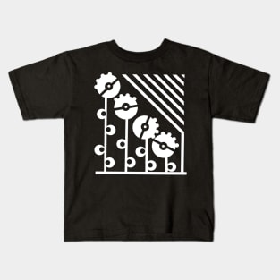 White Mechanical Flowers - Black Kids T-Shirt